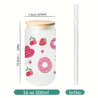 Kelímek s bambusovým víčkem - Donutky s jahodami
