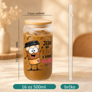 Kelímek s bambusovým víčkem - Jedu na kávě a dobré náladě